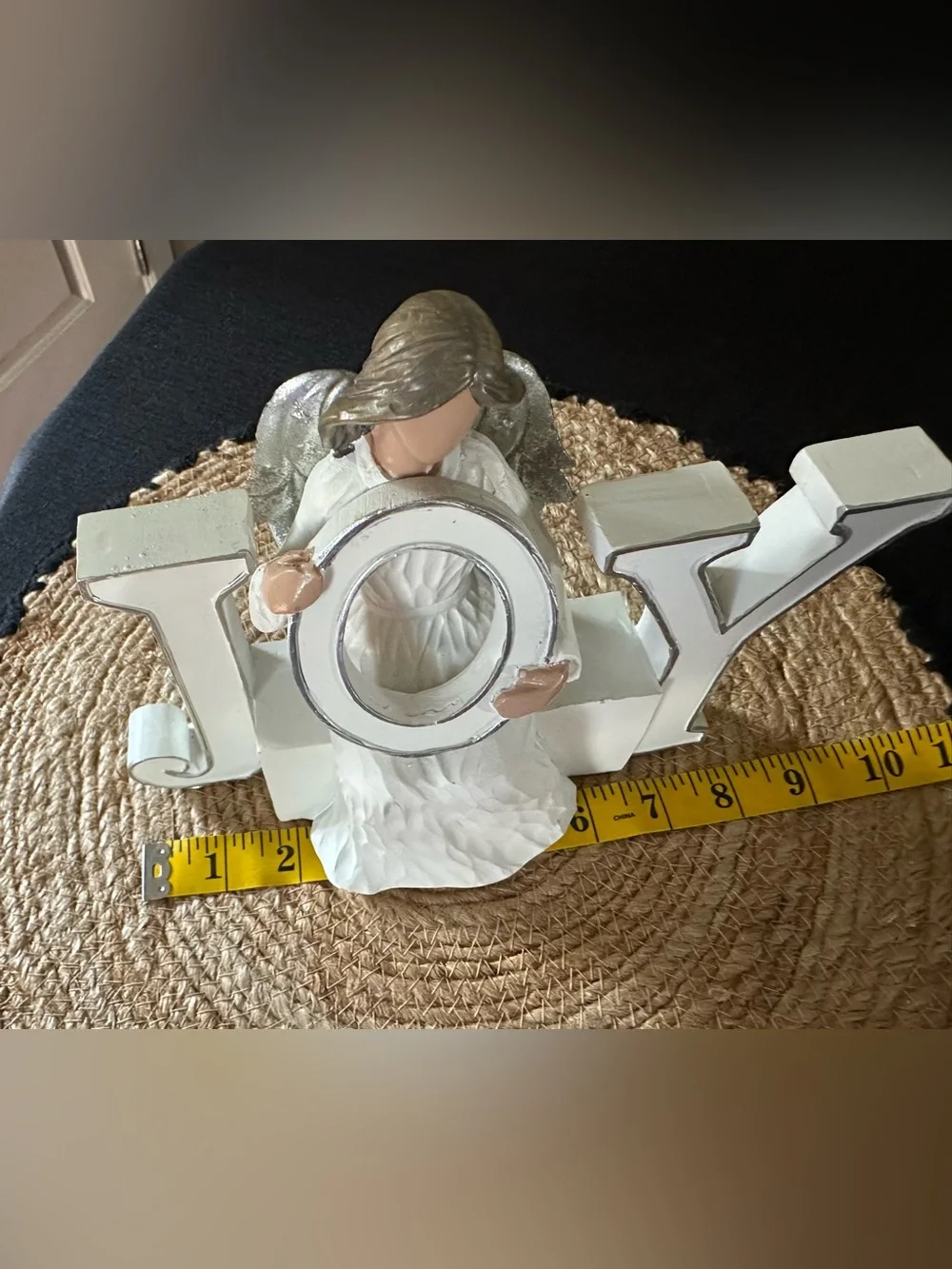 JOY Angel Figurine Tabletop Decor in White and Silver
